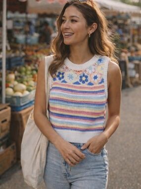 American Eagle Crocket Knit Tank Top Medium | Striped Boho Summer Sweater Vest